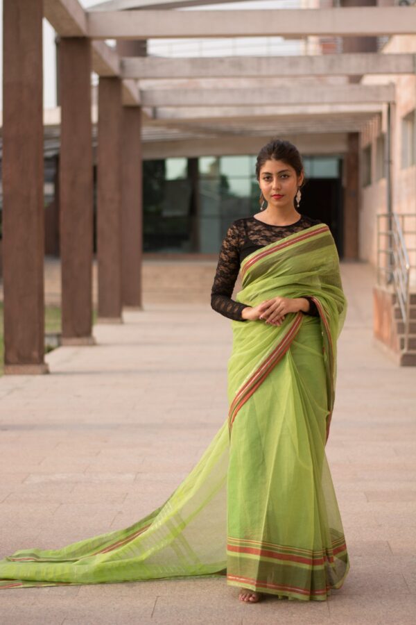 Light Green Kota Doria Hand Woven Saree - Traditional Elegance