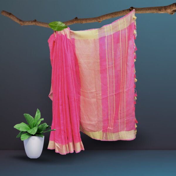 Pink linen saree